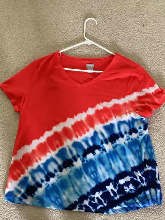 Chico's Tops - Chico's Red, White & Blue Tie-Dye V-Neck Short Sleeve Tee